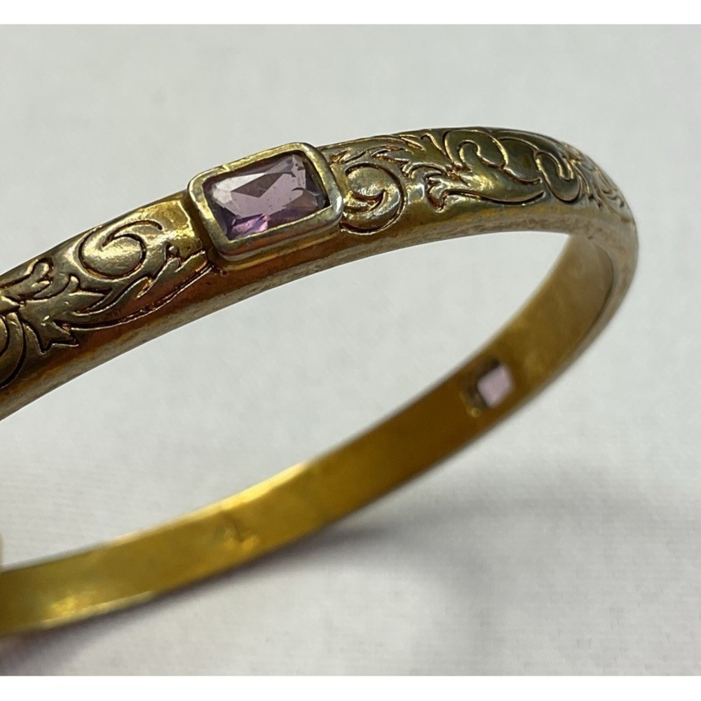 Lauren Ralph Lauren Amethyst Purple Stone Etched Bangle Bracelet Gold Tone‎